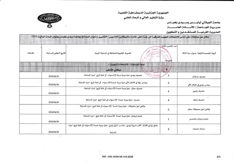 إعلان عن مسابقةعلى اساس الامتحانات المهنية للترقيةالى رتبة أعلى